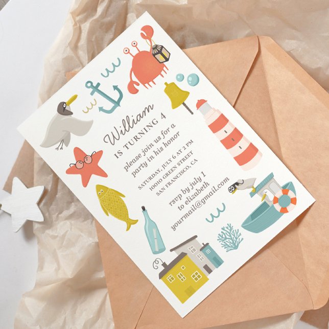 Nautisches Kindergeburtstag Party. Meerestiere Einladung (Von Creator hochgeladen)
