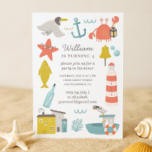 Nautisches Kindergeburtstag Party. Meerestiere. Ju