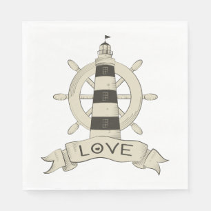 Nautisches Leuchtturm- & Schiffsrad-Taufe Hochzeit Serviette