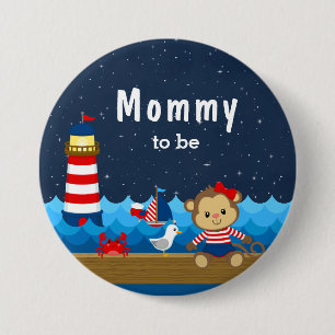 Nautisches Mädchen-Affe Rot und Navy Mami in spe Button
