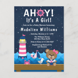 Nautisches Mädchen-Bär Rosa und Marine-Blau Baby S Postkarte