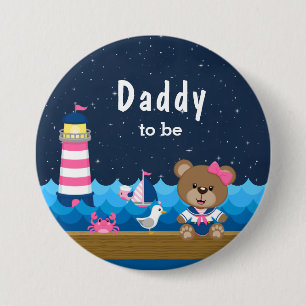 Nautisches Mädchen-Bär Rosa und Marineblau Daddy T Button