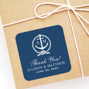Nautisches Marine-Anker-Monogramm-Hochzeit Quadratischer Aufkleber
