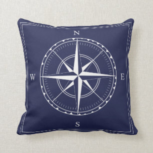 Nautisches Marineblau-Weiß-Altschiff-Kompass-Desig Kissen