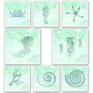 Nautisches Meerestier-Wasserfarbsticker-Set Aufkleber