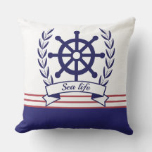Nautisches Meerleben & Schiffssteuerrad Blau und W