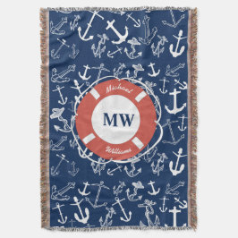 Nautisches Mongram Navy Blue Anchor Muster Decke
