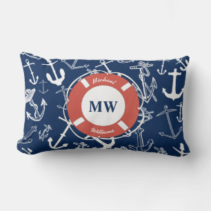 Nautisches Mongram Navy Blue Anchor Muster Lendenkissen