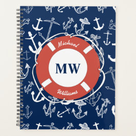 Nautisches Mongram Navy Blue Anchor Muster Planer
