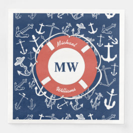 Nautisches Mongram Navy Blue Anchor Muster Serviette