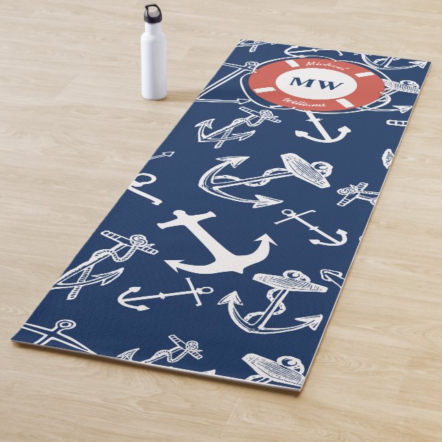 Nautisches Mongram Navy Blue Anchor Muster Yogamatte (Beispiel)