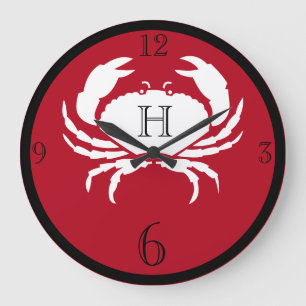 Nautisches monogrammiertes rot-schwarz-weißes Kreb Große Wanduhr