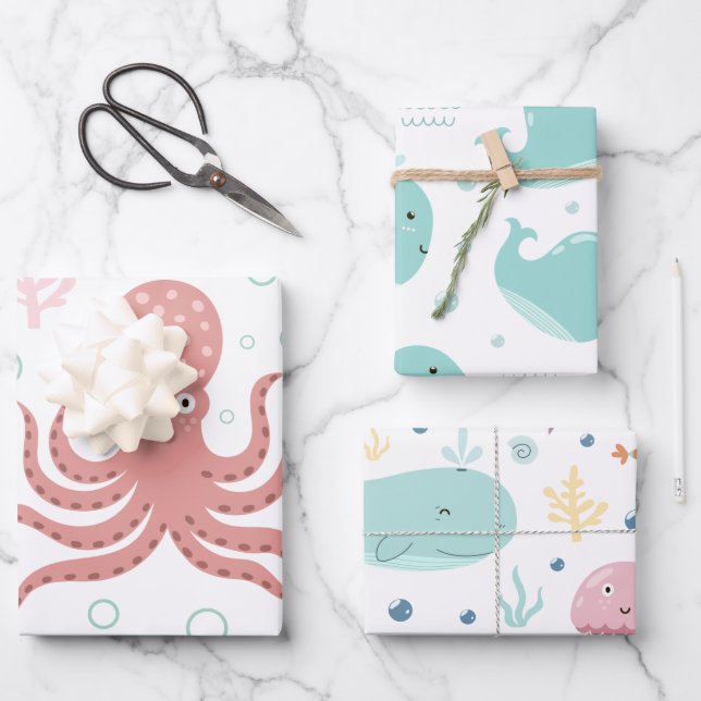 Nautisches Muster für Kinder Geschenkpapier Set (Vorderseite)