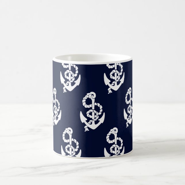 Nautisches Muster für Navy Blue Anchor Tasse (Mittel)