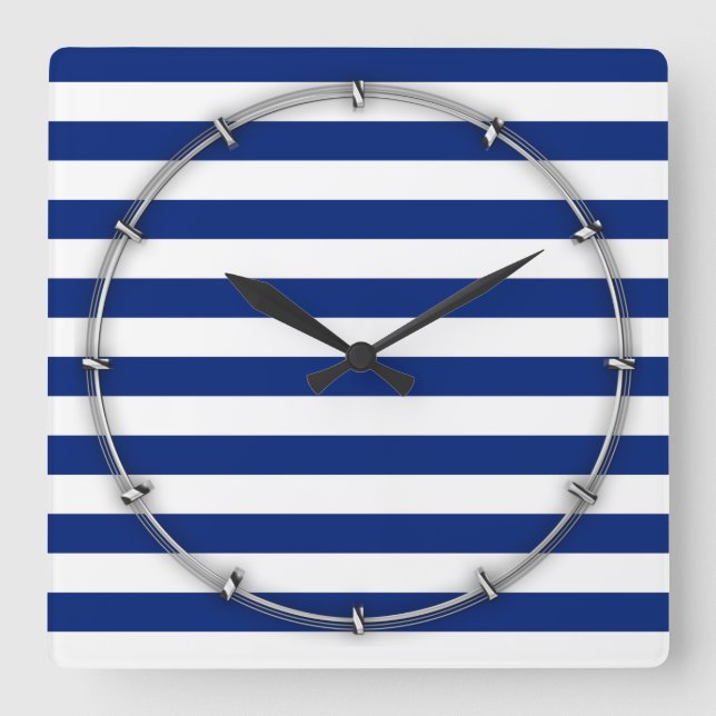 Nautisches Muster für Navy Stripes Quadratische Wanduhr (Vorderseite)