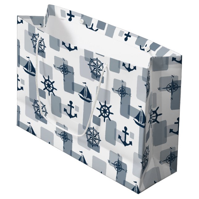 Nautisches Muster Große Geschenktüte (Vorderseite Schrägansicht)