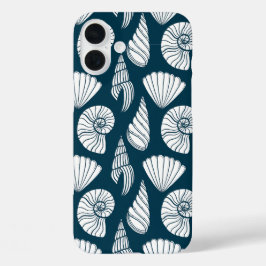 Nautisches Muster in Weiß und Marine iPhone 16 Plus Hülle