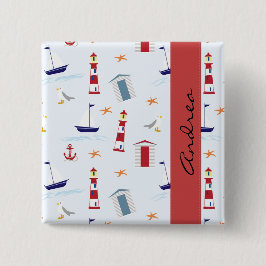 Nautisches Muster, Meeresmuster, Ihr Name Button
