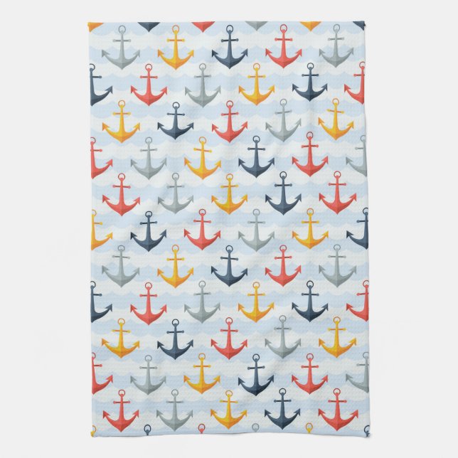 Nautisches Muster mit Ankern Geschirrtuch (Vertikal)
