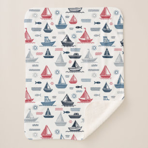 Nautisches Muster mit Segelbooten und Fischen Sherpadecke