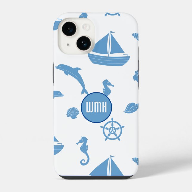 Nautisches Muster-Monogramm  iPhone Hülle (Rückseite)