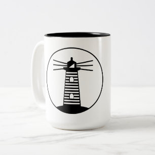 Nautisches Ozean-Leuchtturm-Streifen-Kunstwerk Zweifarbige Tasse