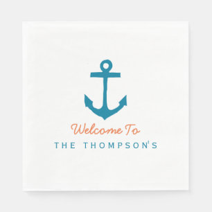 Nautisches Personalisiertes Aqua und Orange Serviette