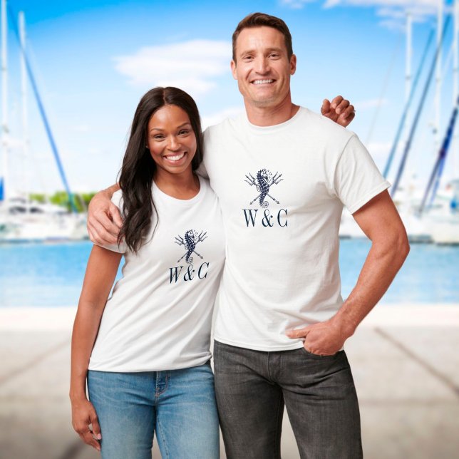 Nautisches personalisiertes Monogramm Seepferd T-Shirt (Von Creator hochgeladen)