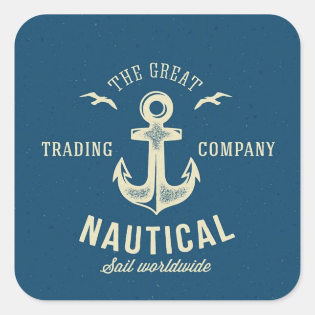 Nautisches Retro-Logo Quadratischer Aufkleber (Vorderseite)