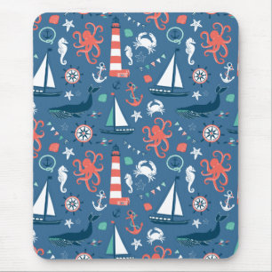 Nautisches Retro-Segler-Mädchenmuster mit Ankern Mousepad