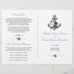 Nautisches Rosa-Blush-Blau-Blumen-Anker-Programm Flyer