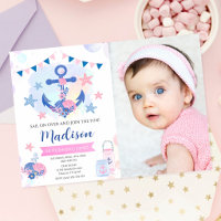 Nautisches Rosa-Marine-Anker-Mädchen 1. Geburtstag
