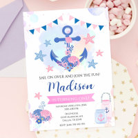 Nautisches Rosa-Marine-Anker-Mädchen 1. Geburtstag