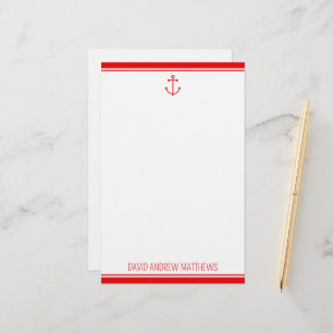 Nautisches Rot-Weiß-Anker personalisiert Briefpapier