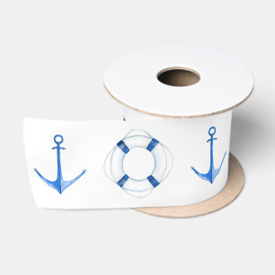 Nautisches Rustikal Blaues Bootsanker und Rettungs Satinband