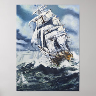 Nautisches Schiff auf Ocean Painting Poster