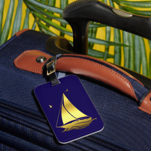 Nautisches Schiff/Segelboot/Boot blau/gold Gepäckanhänger