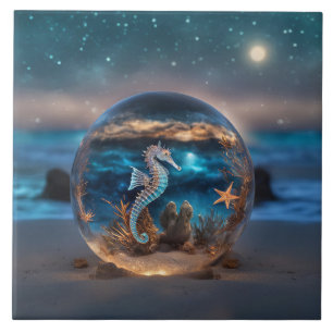 Nautisches Seepferd und Starfish Fantasy Beach Fliese