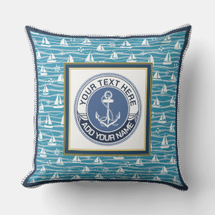Nautisches Segelbootmuster und Anker-Emblem Kissen