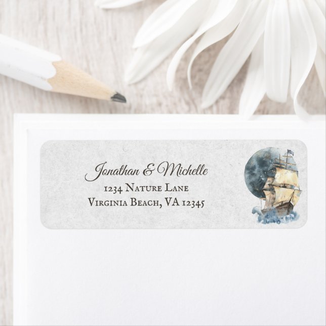 Nautisches Segelschiff und Vollmondadresse (Insitu)