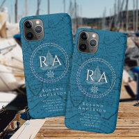 Nautisches Seil Monogramm Karte Blau