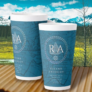 Nautisches Seil Monogramm Karte Blau Milchtasse