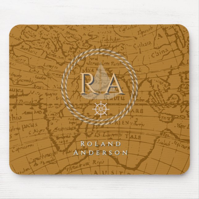 Nautisches Seil Monogramm Karte Braun Mousepad (Vorne)