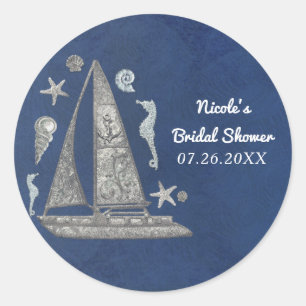 Nautisches Silberboot und Strand Dinge Elegante Pa Runder Aufkleber