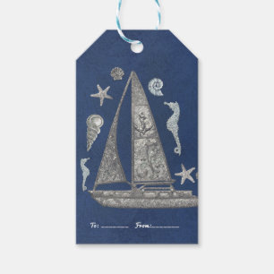 Nautisches Silberboot und Strandutensilien Elegant Geschenkanhänger