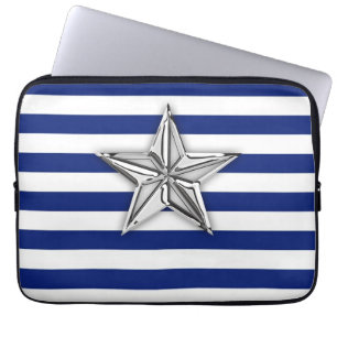 Nautisches Silver Star Design auf Streifen Laptopschutzhülle