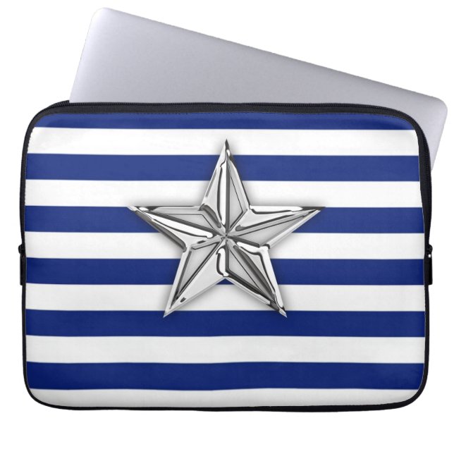 Nautisches Silver Star Design auf Streifen Laptopschutzhülle (Vorderseite)