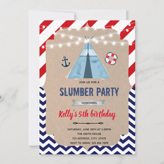 Nautisches Slumber-Party Einladung (Vorderseite)