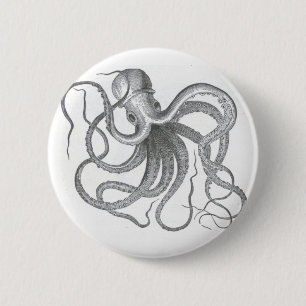 Nautisches Steampunk-Oktopus-Vintage-Design Button