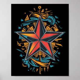 Nautisches Stern-Tattoo Marinesymbol Nautische Kom Poster